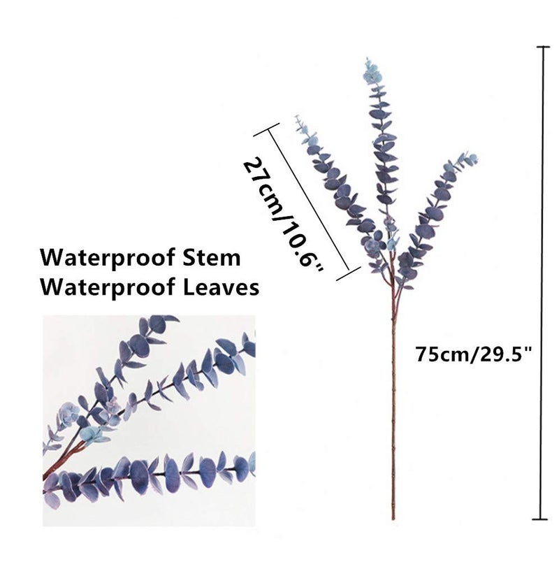 FuleHouzz 3 Pcs Soft Touch Artificial Eucalyptus Leaves Spray 31.5" Fake Silver Dollar Greenery Stems for Home Wedding Floral Arrangement, Blue - Image 3